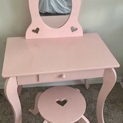 Kids Vanity Set with Mirror and Stool 