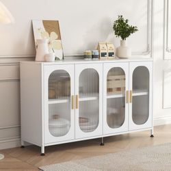 Sideboard Buffet Cabinet, Outdoor Storage Cabinet, 4 Doors, Metal,Resisting Ccratches, Rust, Adjustable Shelf for Kitchen,Coffee Bar, Garden, Entryway