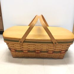 Longaberger basket vintage 1996 holiday hostess Yuletide treasures basket protector and Lid double handle Family Picnic