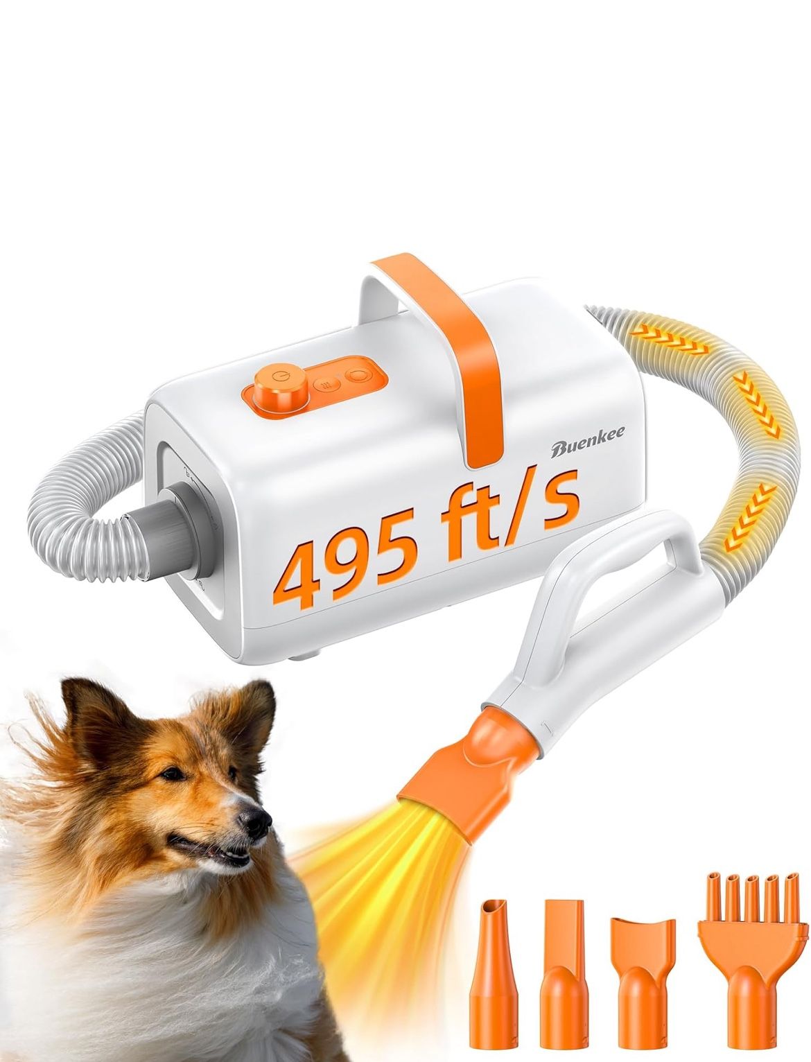 Dog Blower Grooming Dryer for Beginner - Maximum 495ft/s High Velocity Pet Blow Dryer with Cool-Warm-Hot Cycle Mode, Adjustable Temp & Speed, Dog Drye