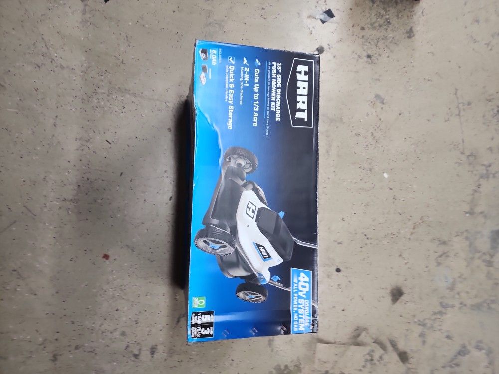 HART 40-Volt Cordless 18-inch Push Lawn Mower w/6Ah Battery + Charger