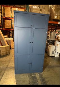 New 80"x41" Kitchen Pantry Cabinet w/ 2 Power Outlets Modern Large Freestanding Cupboard w/ Microwav