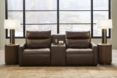 ModZ Chocolate 3-Piece Power Reclining Sectional Loveseat with Audio Console (Online Special Price)