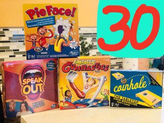 Pie face, speak out,gymnastics and coinhole