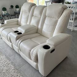 White Loveseat Recliner Signature Design by Ashley Party Time...