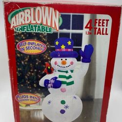 Gemmy 2006 Airblown Inflatable 4ft Tall Snowman with Cardinal bird