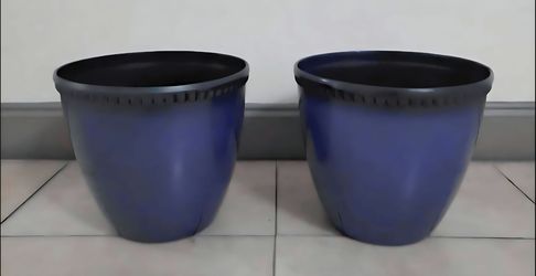 *** CLEARANCE *** PAIR of 13" (Diameter) Blue Planters (2 for $35) @ Lasting Creations