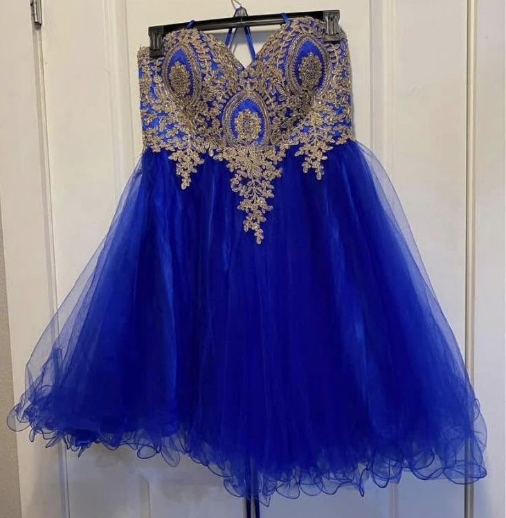 May Queen Couture Strapless Blue Embellished Cocktail Party Dress Size12 Must pick up