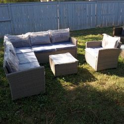 Gorgeous Patio Set Patio Couch Patio Sofa Outdoor Furniture Outdoor Patio Furniture Set Blue Gray Cushions Patio Set Patio Couch Patio Chairs Brand🆕