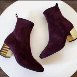 Michael Kors Porter Mid Bootie Merlot Stretch Suede Sock Boot New In Box Size 6