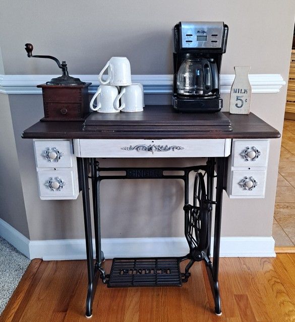Custom Painted Singer Sewing Machine Table Repurposed