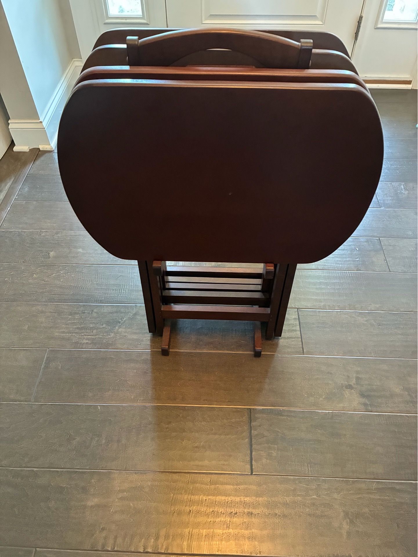 Set of 4 Heavy Wooden Tray Tables with Storage Stand