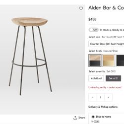 West Elm - Alden Bar Stool Set of 2