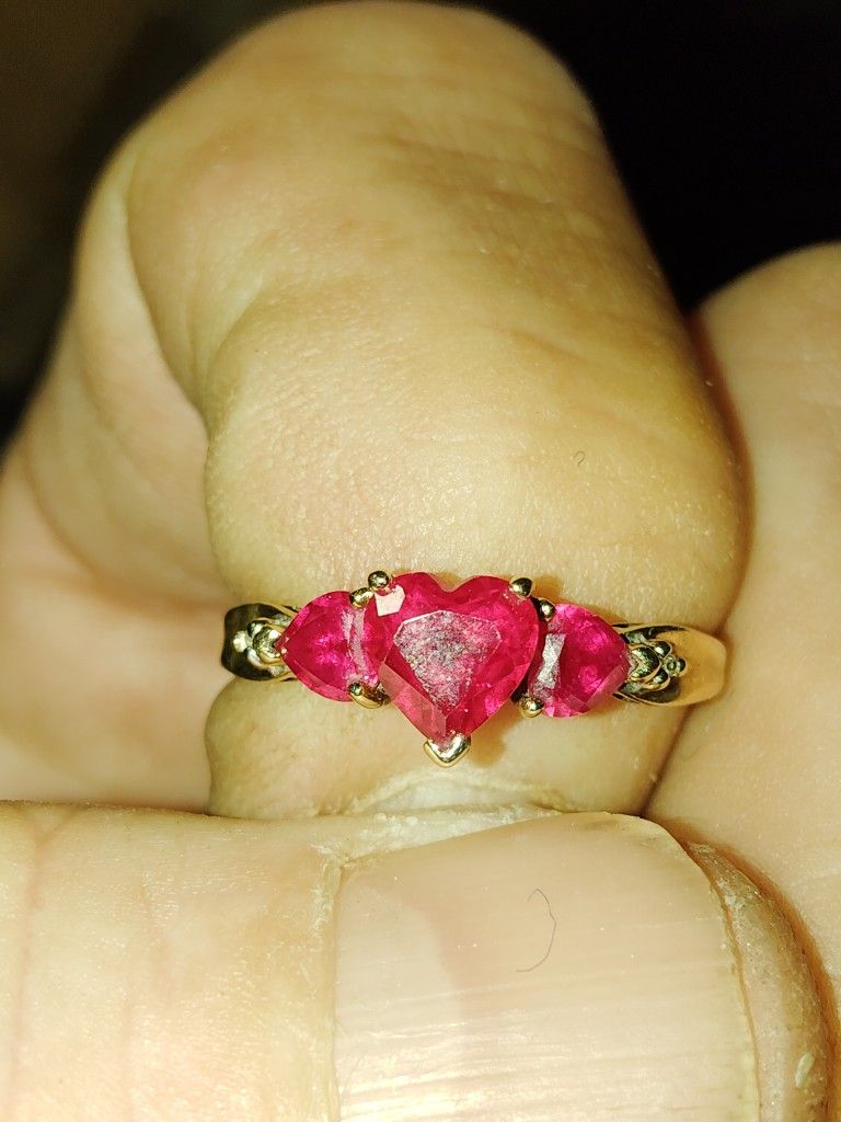 10k Yellow Gold Diamond's And Heart Ruby's.