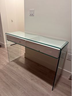 Glass table with 2 drawers