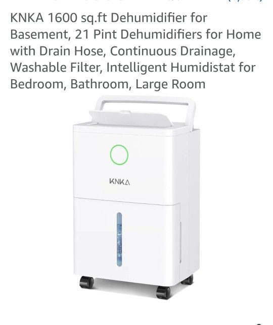 KNKA 1600 sq.ft Dehumidifier for Basement, 21 Pint Dehumidifiers for Home with Drain Hose, Continuous Drainage, Washable Filter, Intelligent Humidista