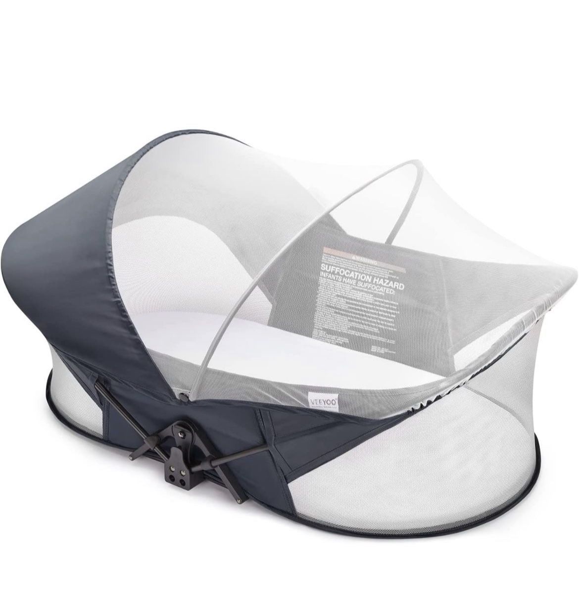 Travel Bassinet for Baby, VEEYOO Portable Bassinet for Newborn Infants, Folding Baby Bed with Sunshade and Mosquito Net, Outdoor Baby Crib Lightweight