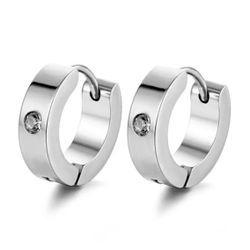 Round Hoop Earrings Simple Zircon Stainless Steel Circle Earring