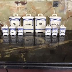Vintage Czechoslovakian  Blue And White Canisters 