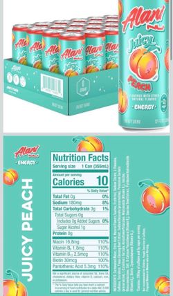 Alani Nu Juicy Peach Sugar-Free Energy Drink 12oz Can 24-pack