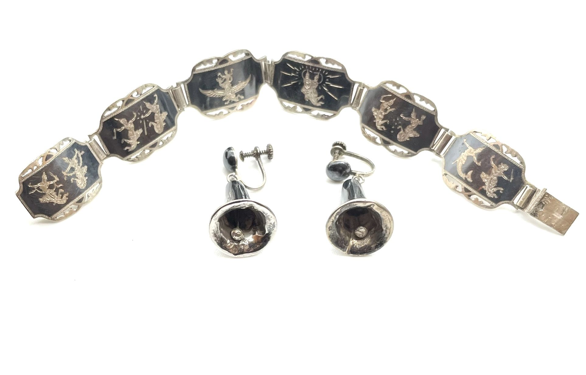 Vintage Sterling Siam Bracelet & Earrings