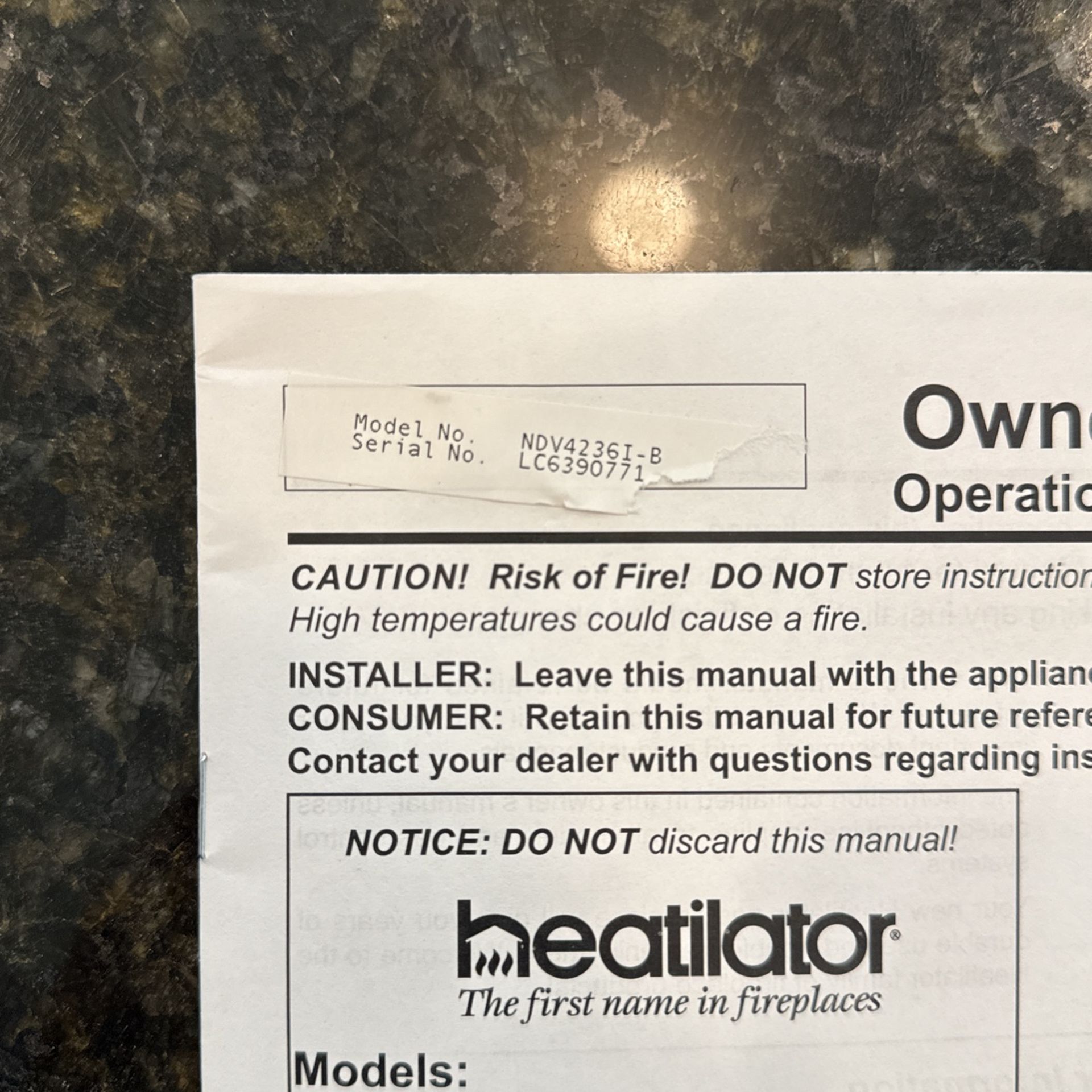 Heatilator Novus Gas Fireplace Brand New NDV4236IB for Sale in