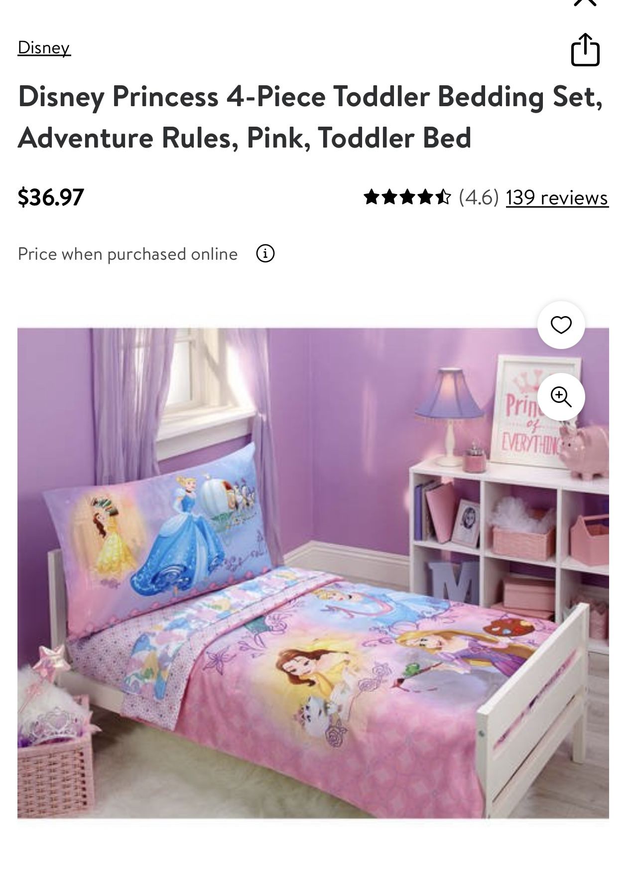 Princess Toddler Bed Set- 4 Piece