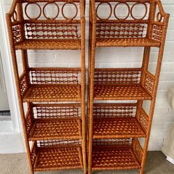 Vintage Wicker/Rattan Folding Shelves