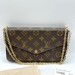 AUTHENTIC LOUIS VUITTON Felicie Monogram Pochette (Brown/Fuschia)