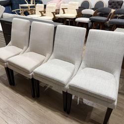 Set of 4,Upholstered Dining Chairs Modern Sidechair Performance Fabric High Back Armlesschair for Diningroom Kitchen,2 Linen and 2 Cream