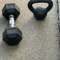 Single 15 Lb  Dumbbells W/ Single 10 Lbs Kettlebell  