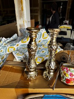Gold Ornate Candlestick Holders Set of 2