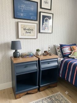 Pair of Modern Two-Tone Nightstands / Side Tables