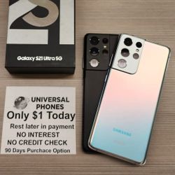 Samsung Galaxy S21 Ultra 5G 128gb  Unlocked, FREE Smartwach/ Headphones. Pay $1 Today Rest in payments. NO CREDIT NEEDED FINANCING