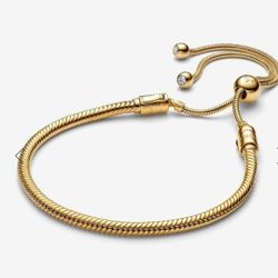 New Pandora Snake Chain Slider Charm Bracelet 14k gold plated 5.5-11" adjustable