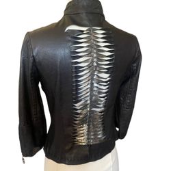Designer RARE ROYAL UNDERGROUND LEATHER METALLIC CUT OUT MOTORCYCLE ROCK JACKET SZ S