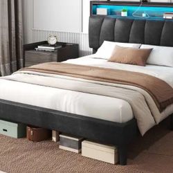 LED Queen Bed Frame and Mattress