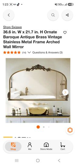 Ornate Baroque Antique Brass Arched Wall Mirror