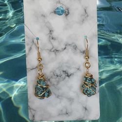 wire wrapped turquoise nugget earrings