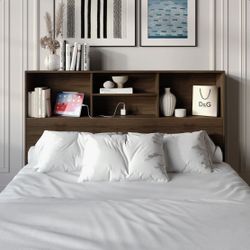 *NEW* Queen Bookcase Headboard with Charging Station & Storage