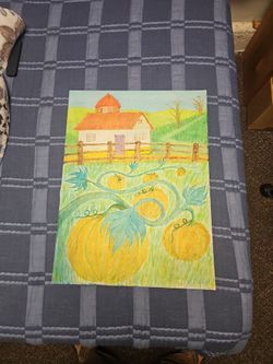 Original Pumpkin Farm Colored Painting