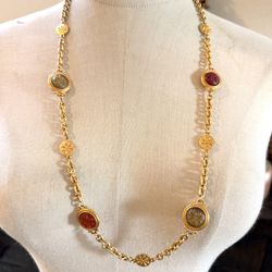 Liz Claiborne Runway Gold-Tone Carved Glass Station Necklace