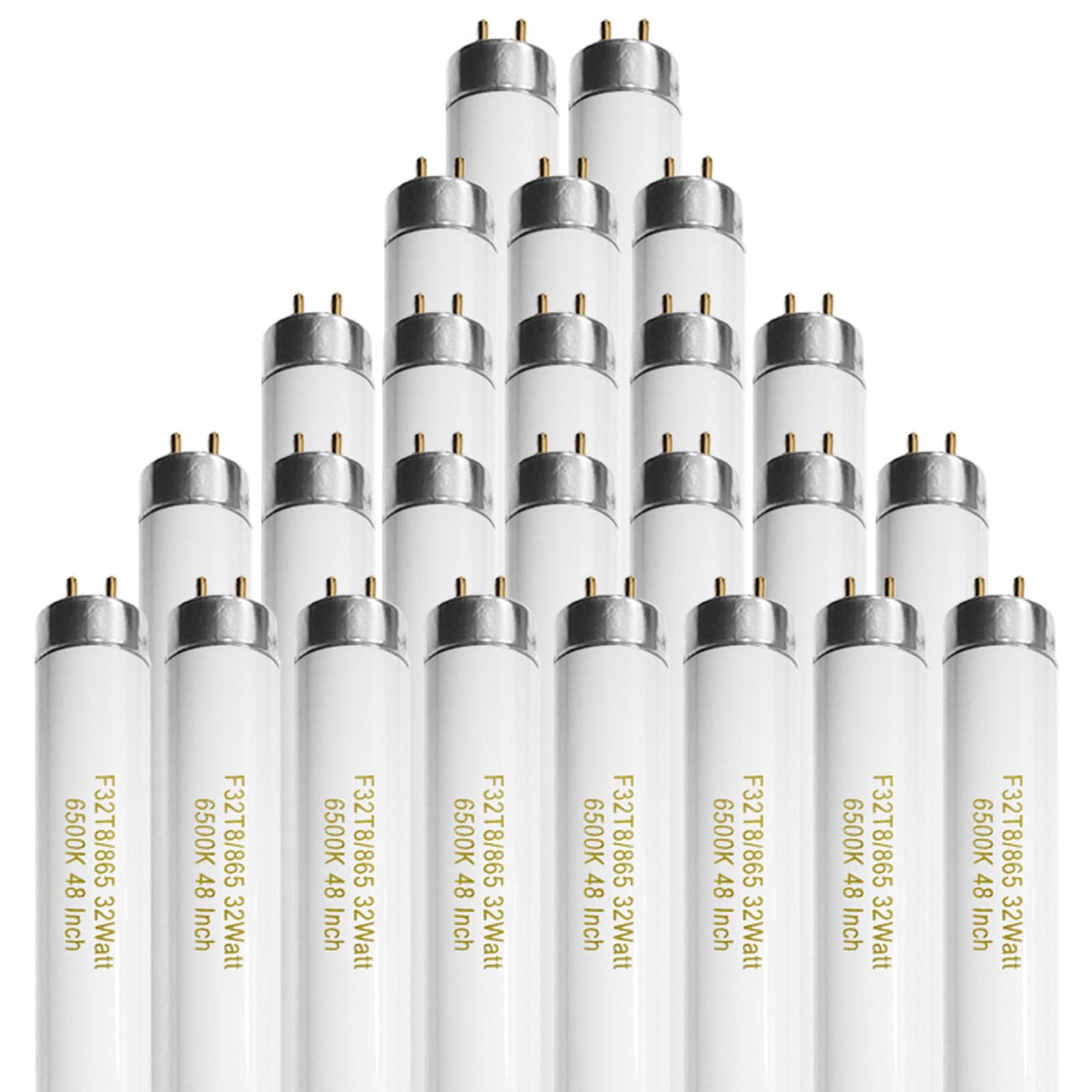 25 Pack T8 Fluorescent Bulbs 4 Foot, F32T8/865 Fluorescent Light Bulb 48 Inch 32 Watt 6500K Daylight 2500 Lumens G13 Base