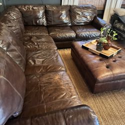 Leather Sofa Sectional + Leather Ottoman