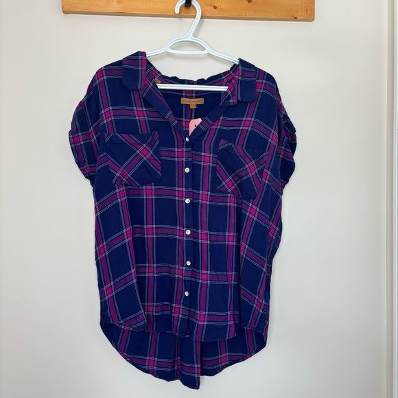 Jachs Girlfriend Navy and Fuschia Pink Plaid Tunic