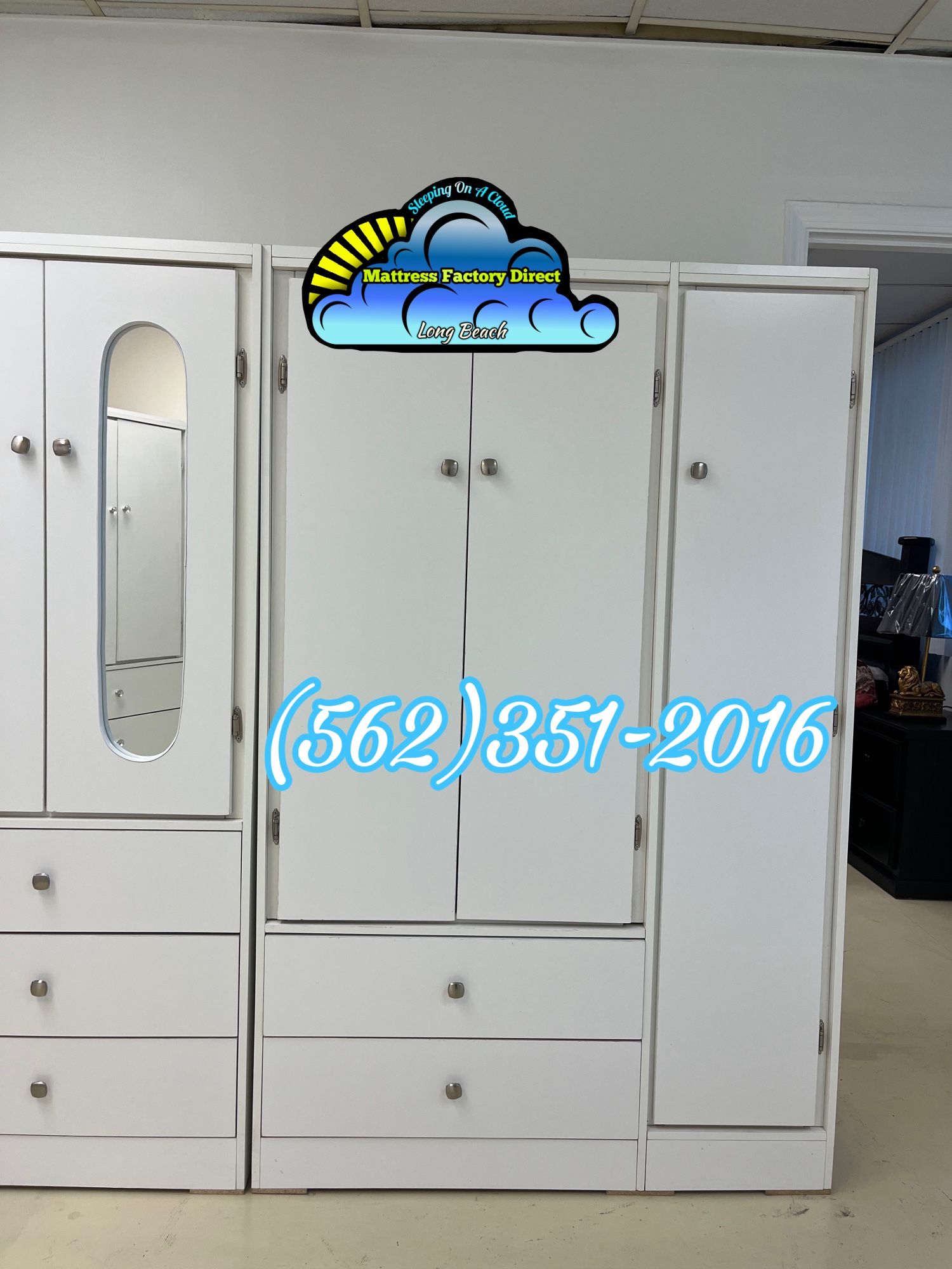 Closet Wardrobe White Dresser 2 Drawers & Covered Shelves