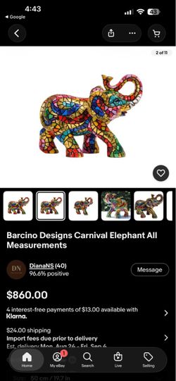 Barcino Designs Carnival Mosaic Elephant Figurine