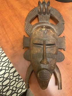 African Tribal Mask - Dark Carved Wooden Wall Decor
