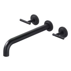 2-Handle Wall Mount Roman Tub Faucet with 12 in. Long Spout Reach in Matte Black (Valve Included)