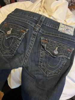dark Blue Mid Rise True Religion Jeans .